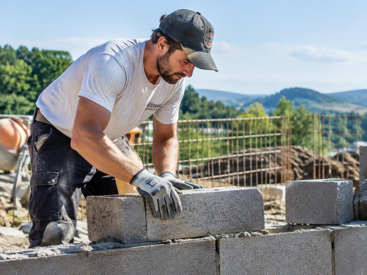 Maçon professionnel sur un chantier